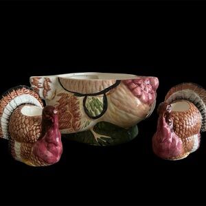Thanksgiving Hand-Painted Turkey Ceramic Bowl Set